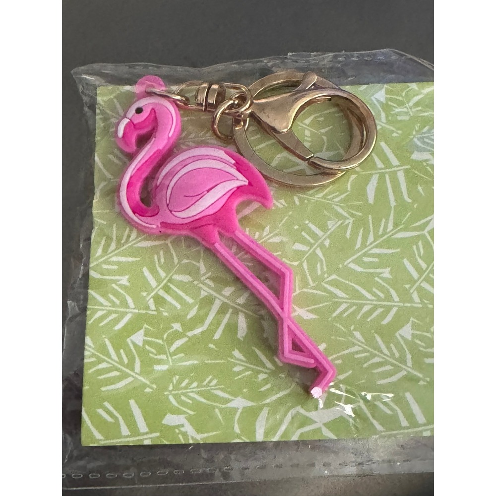 Pen + Gear Pink Flamingo Keychain Journal Jewelry Bag Charm Gold Tone Clasp